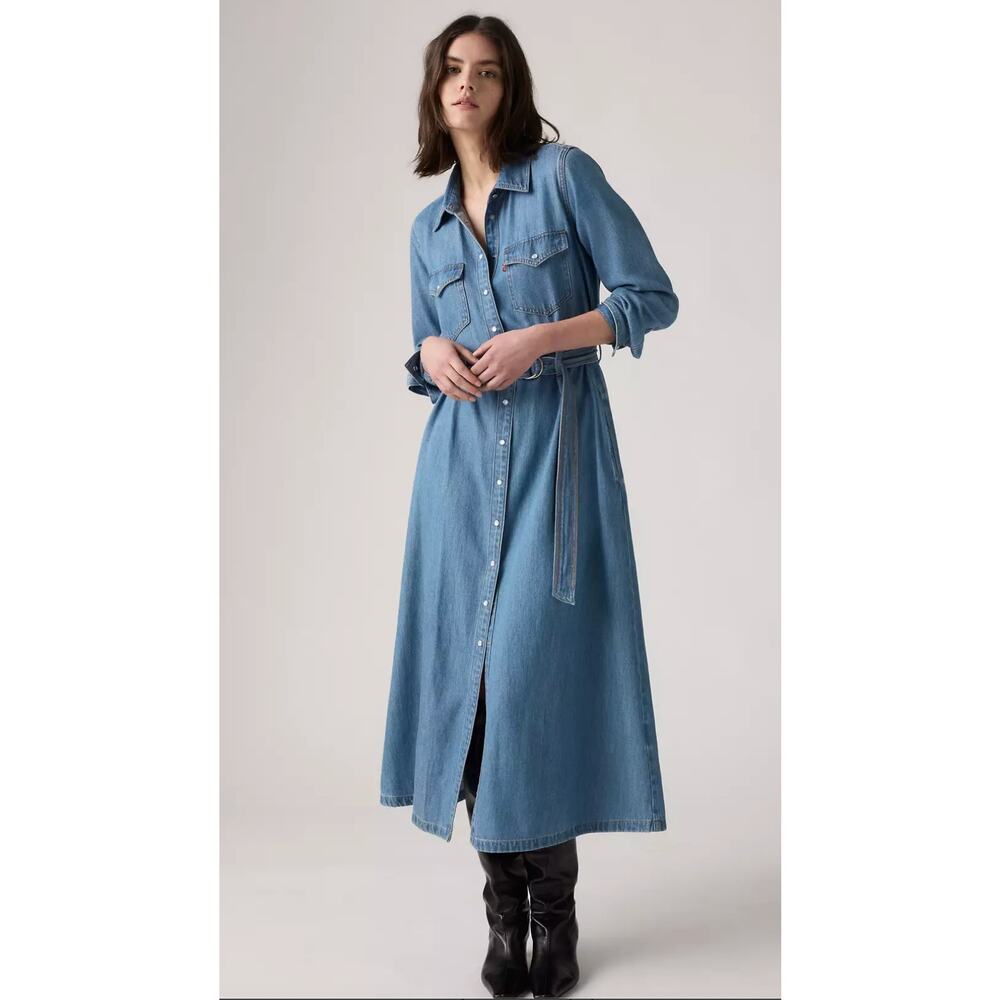 Levi's Quincey Long-sleeve Maxi Dress New XL Blue